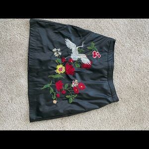 Faux Leather mini embroided skirt